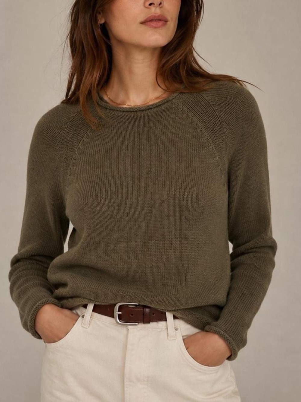J. Crew Women’s Medium Olive Green Sweater 100% Cotton Knit Fisherman Academia